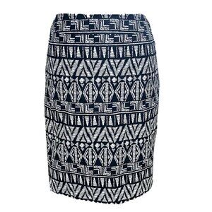 New! Cynthia Rowley Tribal Ikat Bohemian Black White Pencil Skirt Size 12